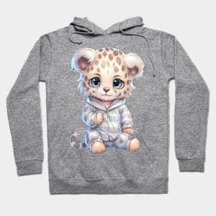 Snow Leopard Wearing Pajamas Hoodie